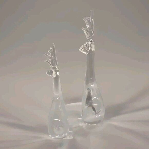 Set Of 2 Crystal Clear Art Glass Christmas Reindeer Solid Glass Taiwan - Picture 2 of 6